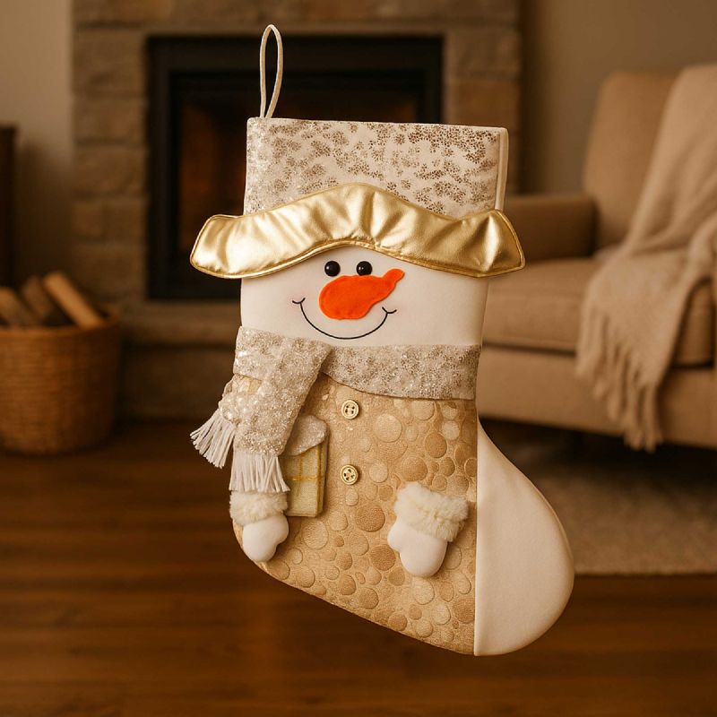 Chaussette dorée de bonhomme de neige (30 x 50 cm)