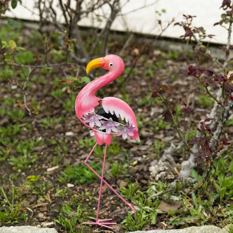 Flamant rose solaire 3 LED blanches