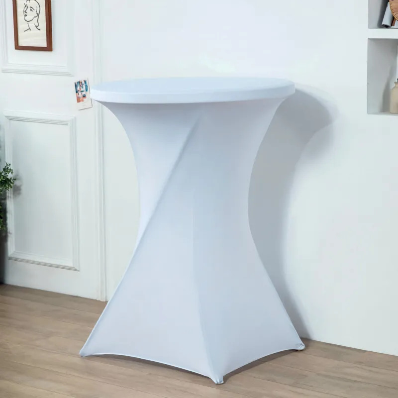 Housse nappe blanche WERKA PRO pour table mange debout ronde (ø80cm)