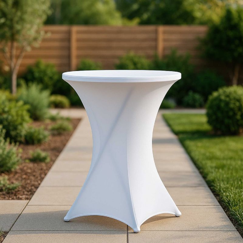 Housse nappe blanche WERKA PRO pour table mange debout ronde (ø80cm)