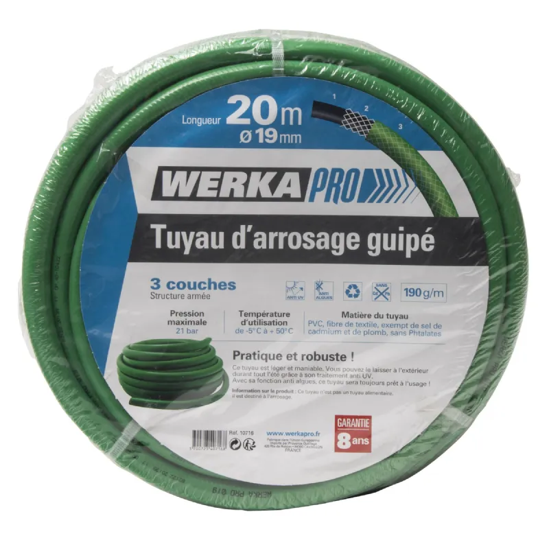 Tuyau d'arrosage guipé vert Ø19mm WERKA PRO (20m)